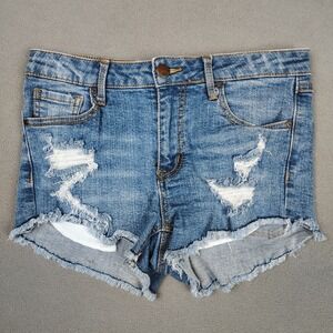 RSQ Micro Denim Shorts Women Size 3/4 Blue Cut Off Festival Booty Beach Jorts EC